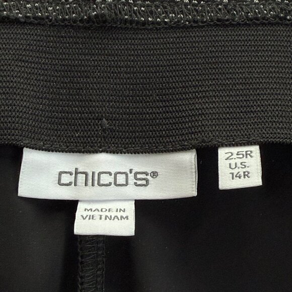 Chicos Women's Pull-on Elastic Waist Faux Pockets Pin Print Black/Gray Pants 14R - Picture 5 of 10